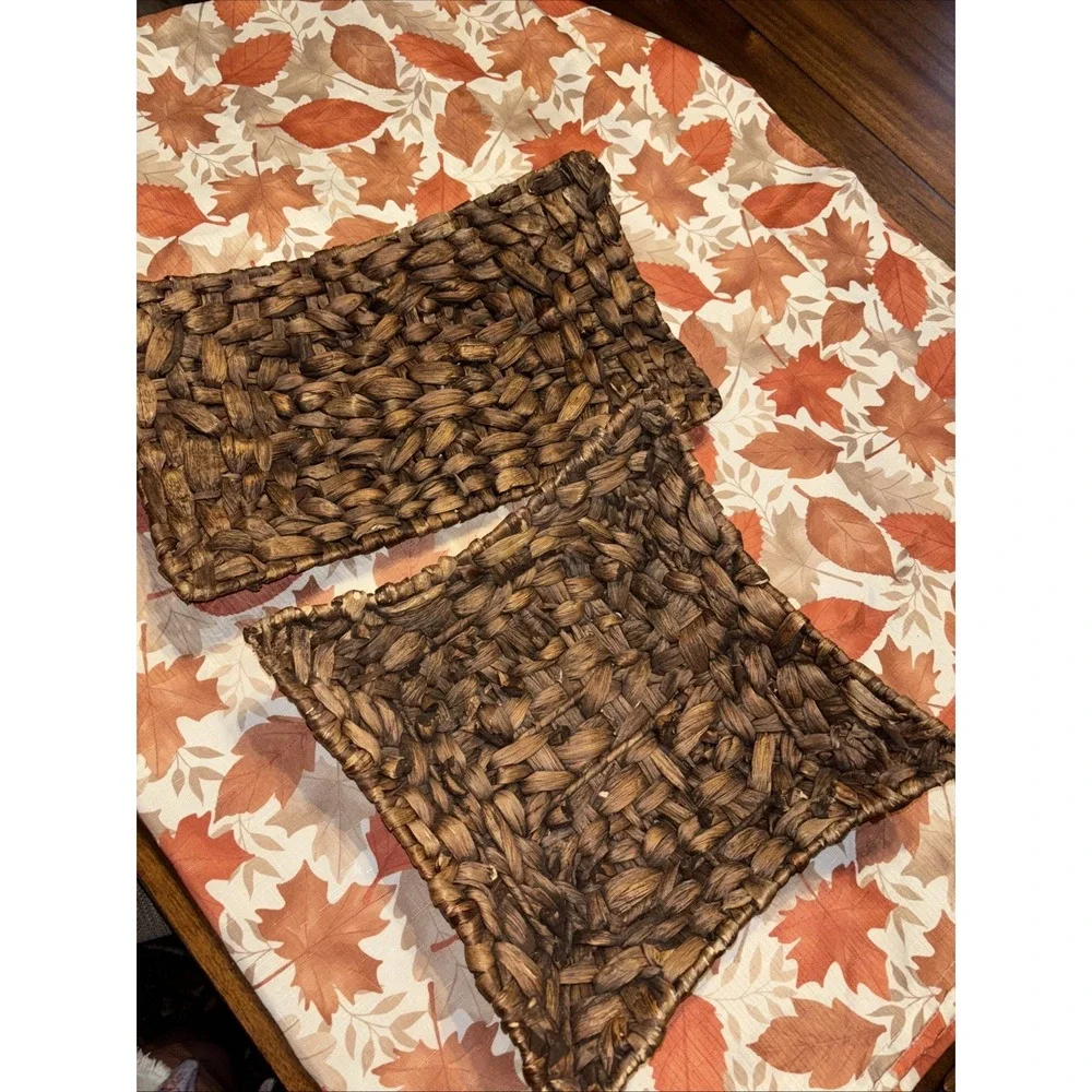 Rectangle Brown Woven Baskets Natural Fibers Set‎ Of Two